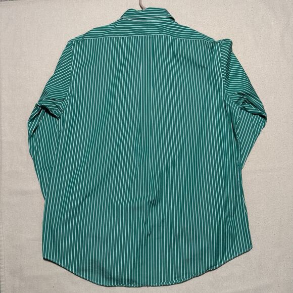 Vintage Ralph Lauren Button Down Shirt Custom Fit Mens XL Green White Striped - Picture 2 of 7